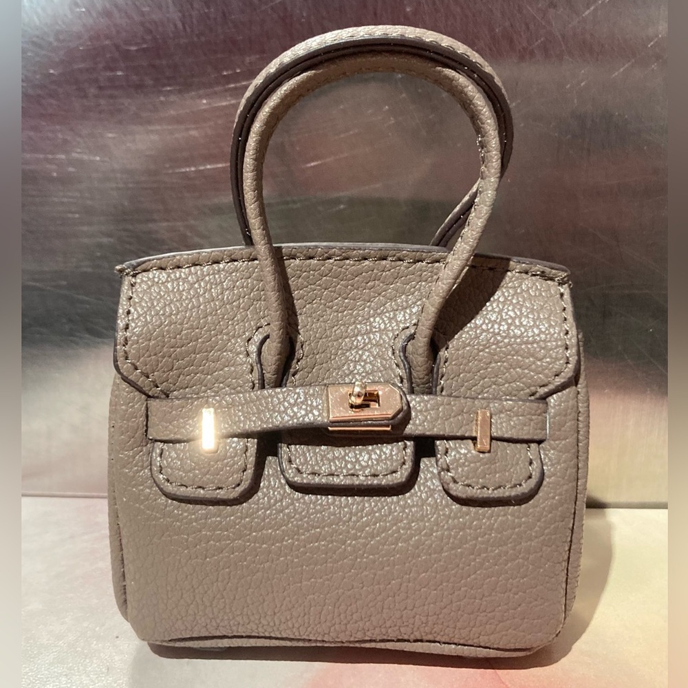 👜 Handmade Mini Taupe Grey Faux Leather Birkin AirPods Tote Bag Charm Miniature